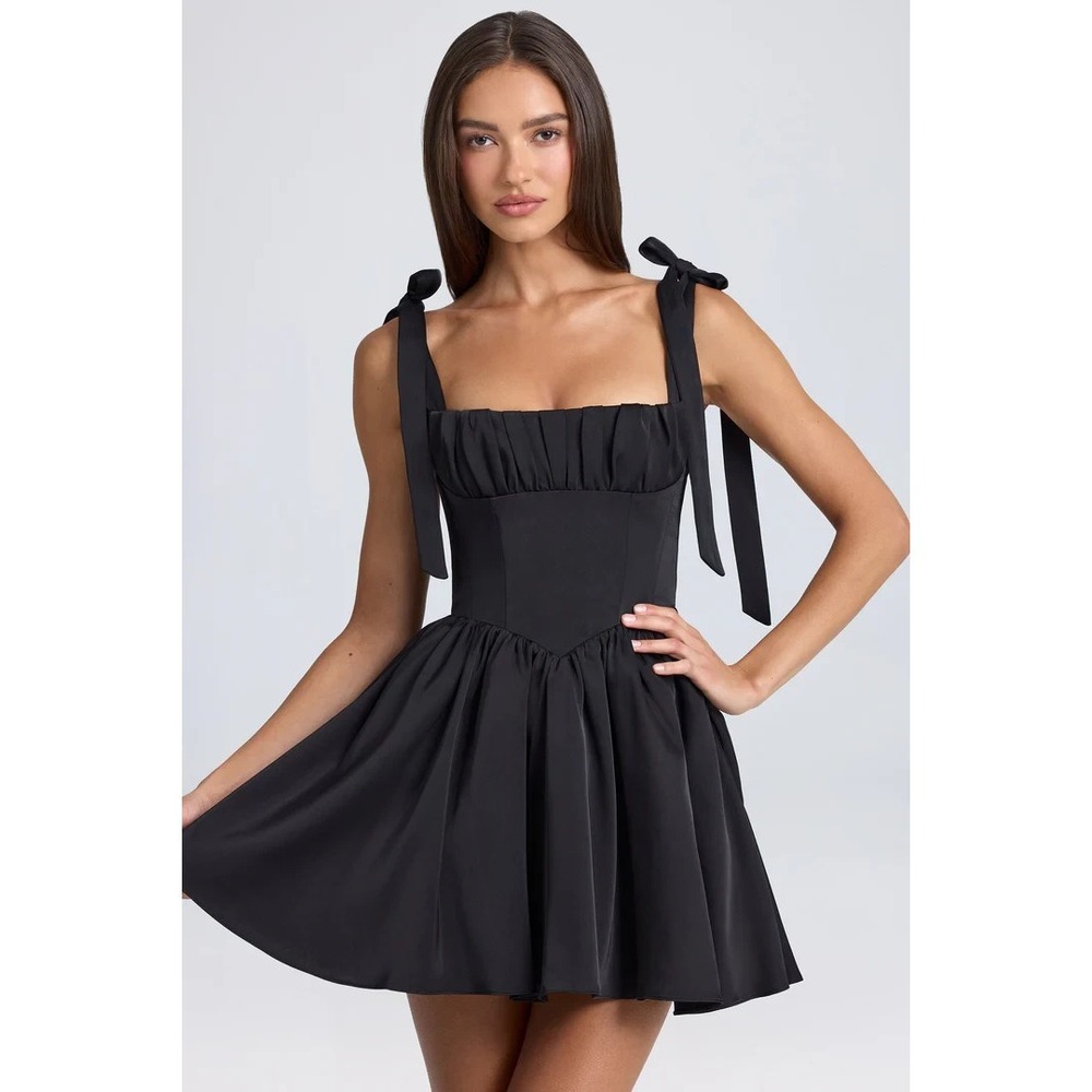 Oh Polly Black Corset Mini Dress NWT Sz 2 Bustier Satin Cocktail Dark Romance